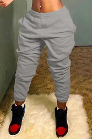 Fashionkova - Grey Elastic Fly Mid Solid Harlan pants Pants Bottoms
