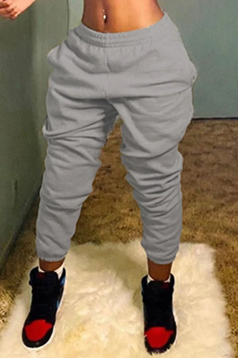 Fashionkova - Grey Elastic Fly Mid Solid Harlan pants Pants Bottoms