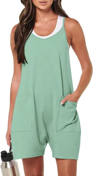 FLORENCE IISA Womens Casual Summer Sleeveless Romper Loose Spaghetti Strap Shorts Overalls Jumpsuit with Pockets