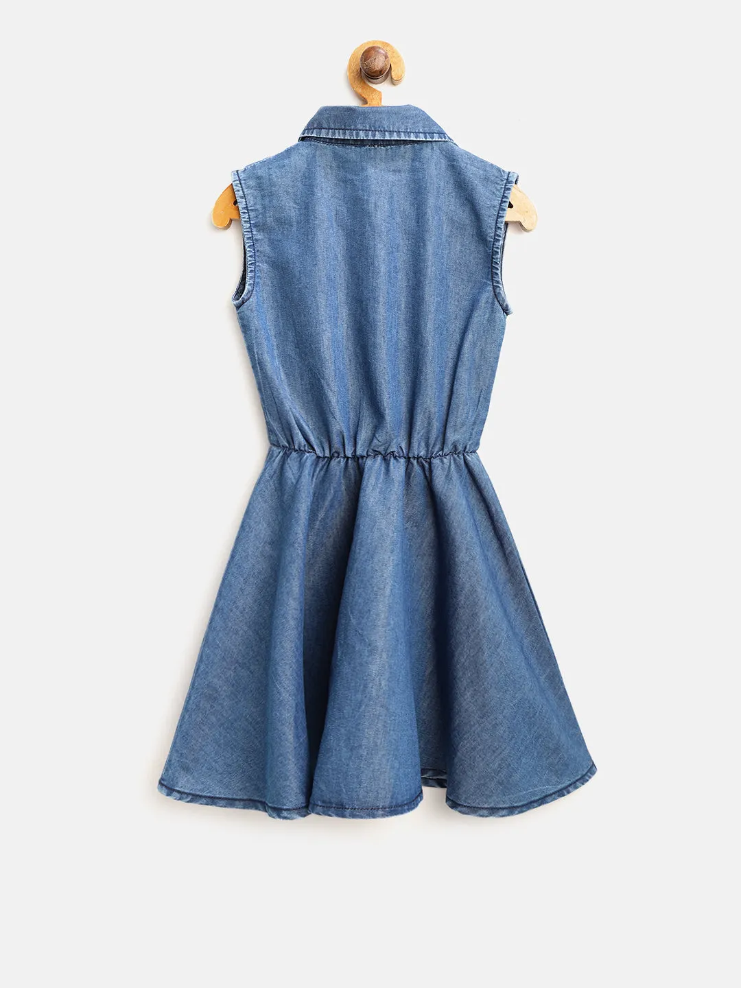 Gilr's Denim Fringe Dress With Front Button - StyleStone Kid