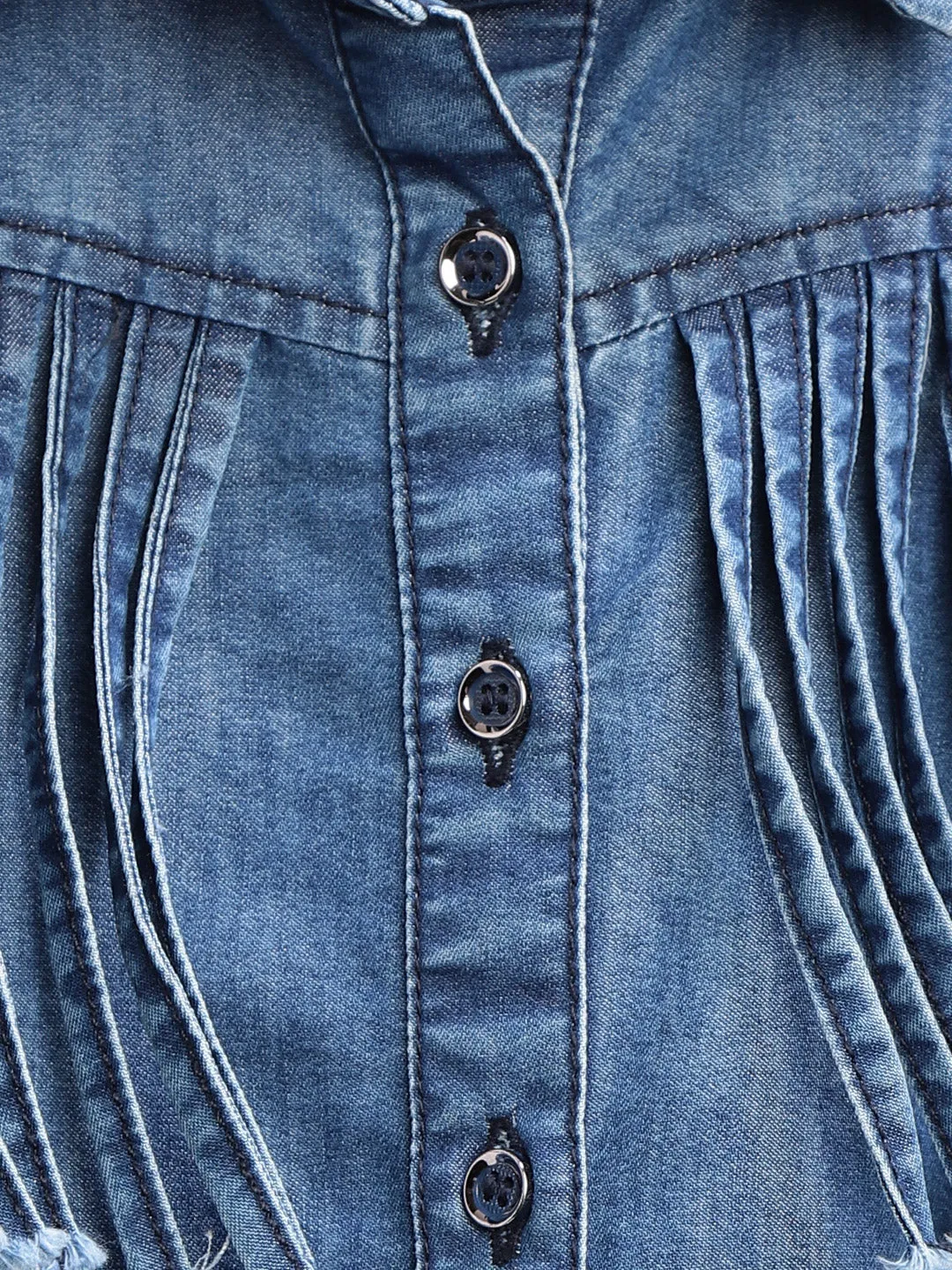Gilr's Denim Fringe Dress With Front Button - StyleStone Kid