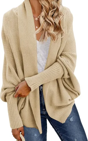 GRECERELLE Women's Kimono Batwing Cable Open Front Knitted Slouchy Oversized Wrap Cardigan Sweater Outwear Coat