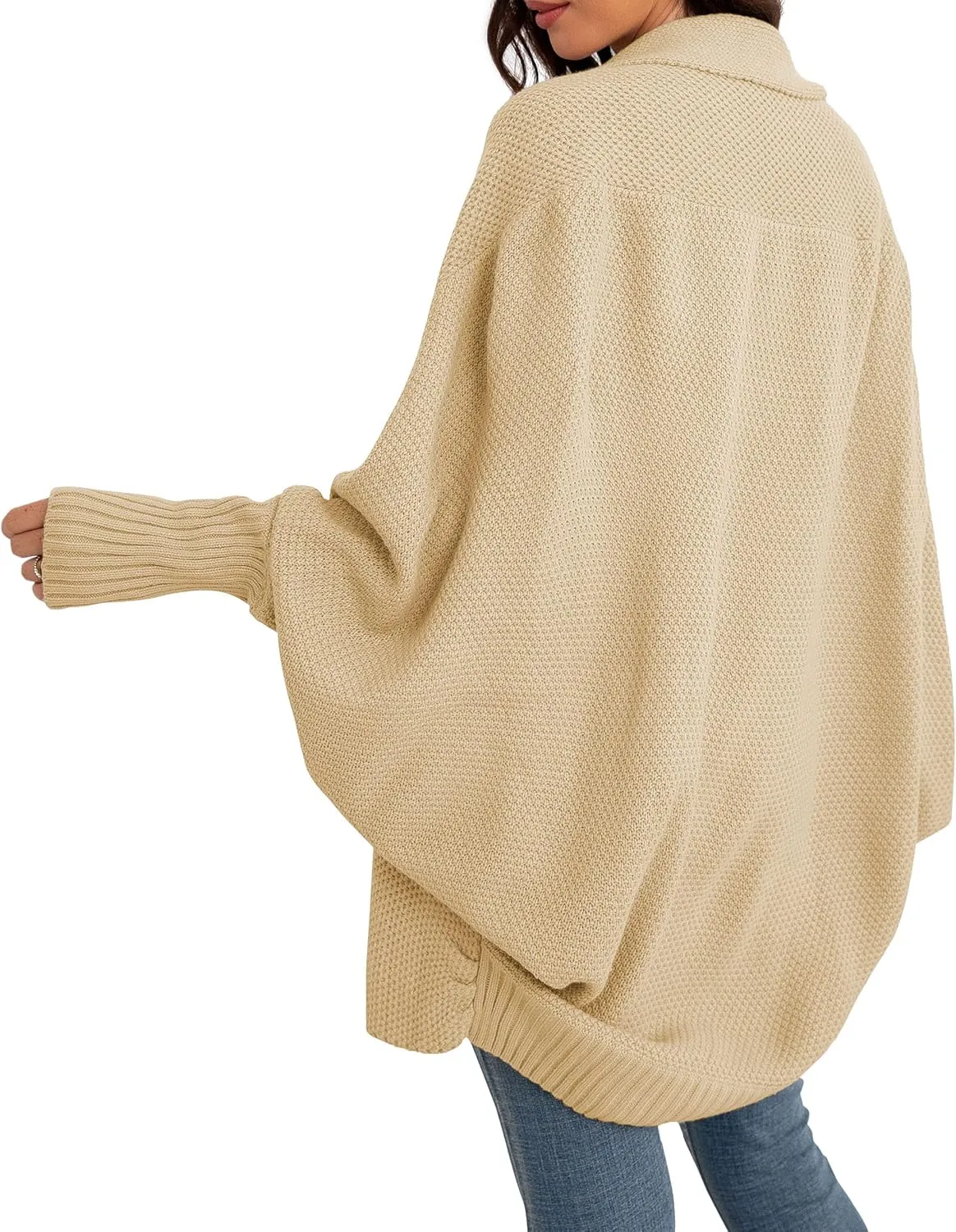GRECERELLE Women's Kimono Batwing Cable Open Front Knitted Slouchy Oversized Wrap Cardigan Sweater Outwear Coat