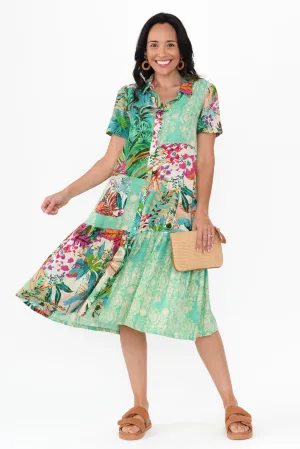 Hanalei Green Tropical Linen Blend Dress