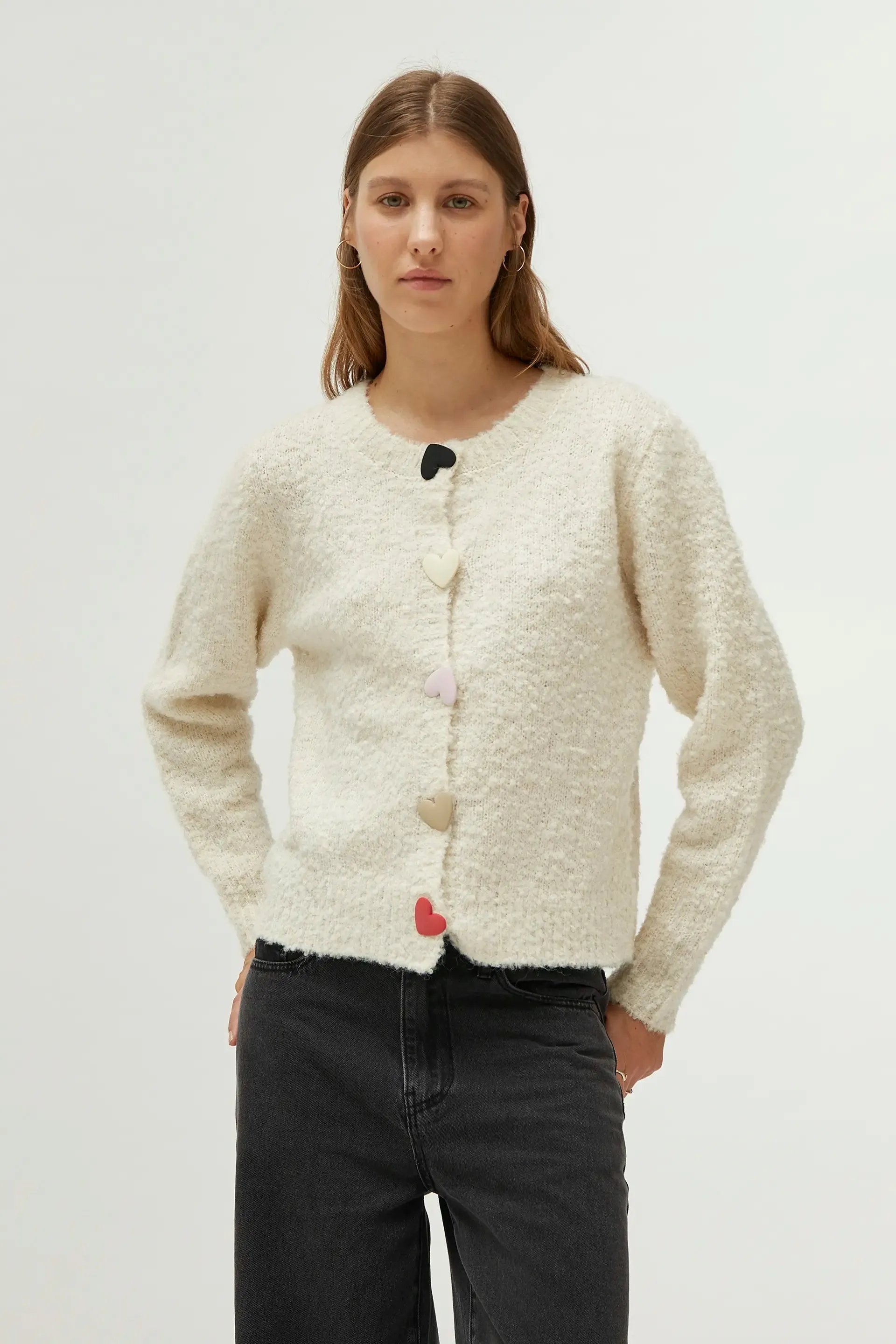 Heart Detail Cardigan Ecru
