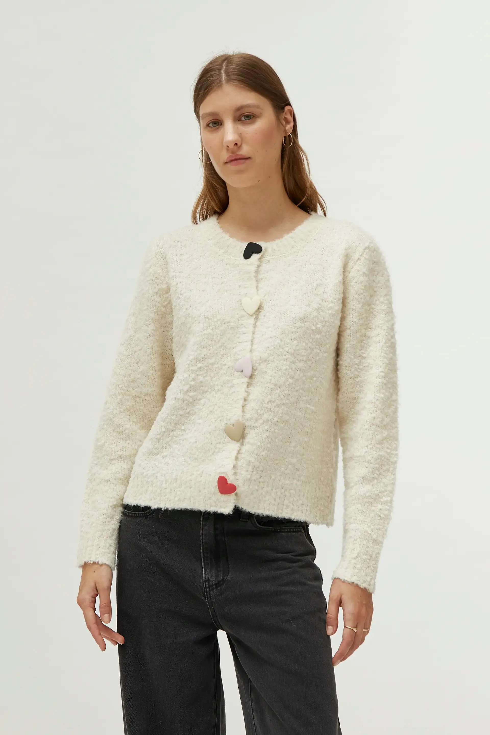 Heart Detail Cardigan Ecru