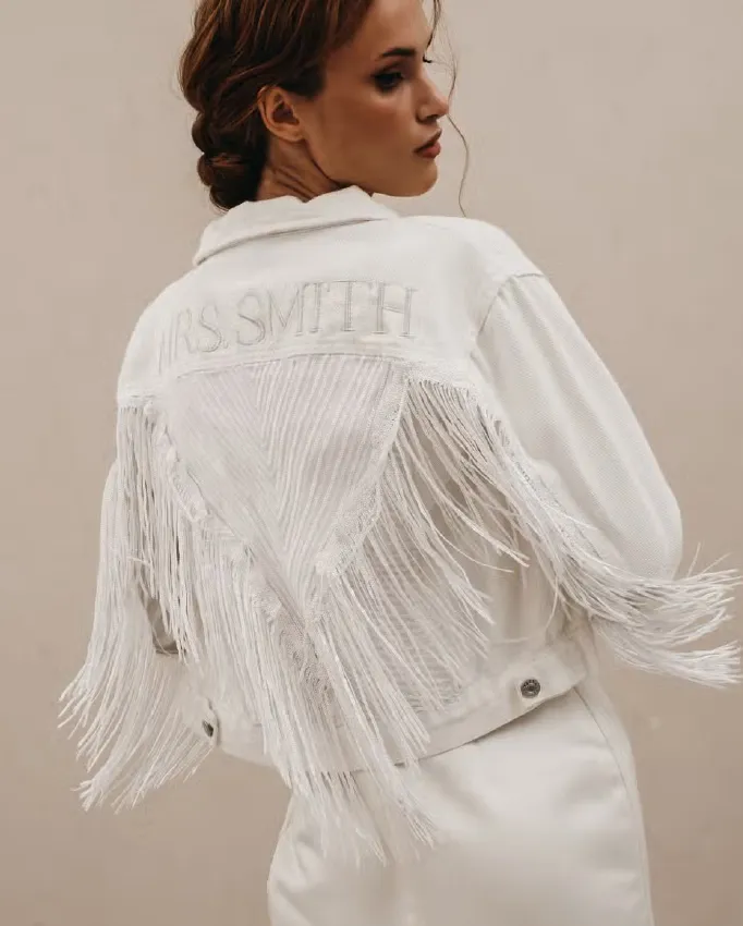 Heirloom Bridal Sequin Fringe Denim Jacket