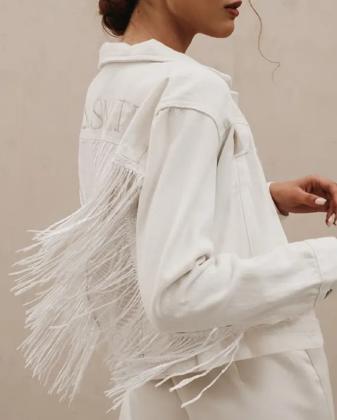 Heirloom Bridal Sequin Fringe Denim Jacket