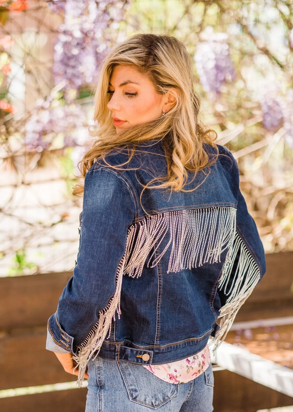 Jacket, Western Cut Denim with Rhinestone Fringe - Style HC792