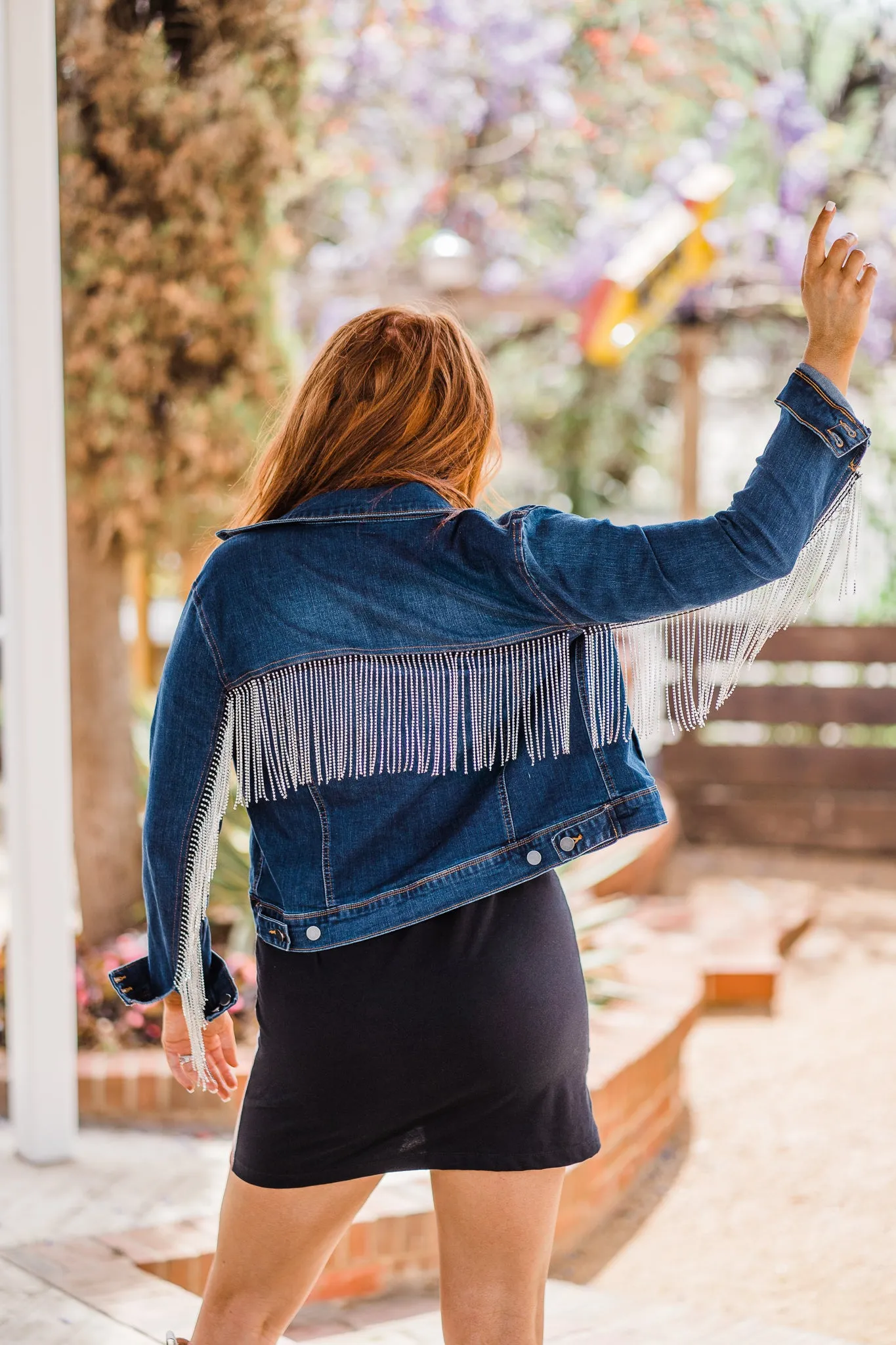 Jacket, Western Cut Denim with Rhinestone Fringe - Style HC792