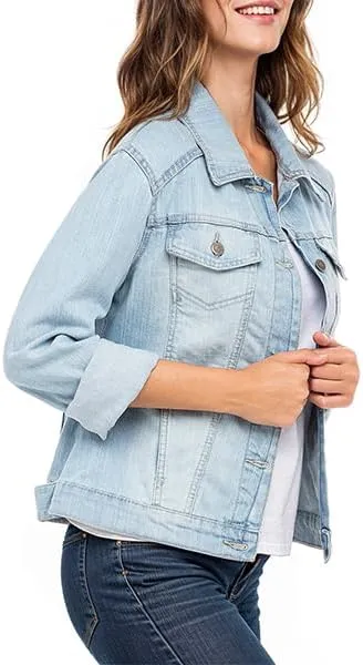 Juicy Trendz Women Relaxed Fit Denim jacket Button UP Lightweight Long Sleeve Ladies Stretch Trucker Jean Jackets