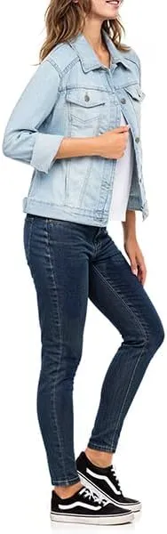 Juicy Trendz Women Relaxed Fit Denim jacket Button UP Lightweight Long Sleeve Ladies Stretch Trucker Jean Jackets