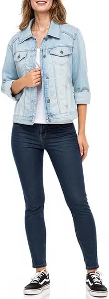 Juicy Trendz Women Relaxed Fit Denim jacket Button UP Lightweight Long Sleeve Ladies Stretch Trucker Jean Jackets