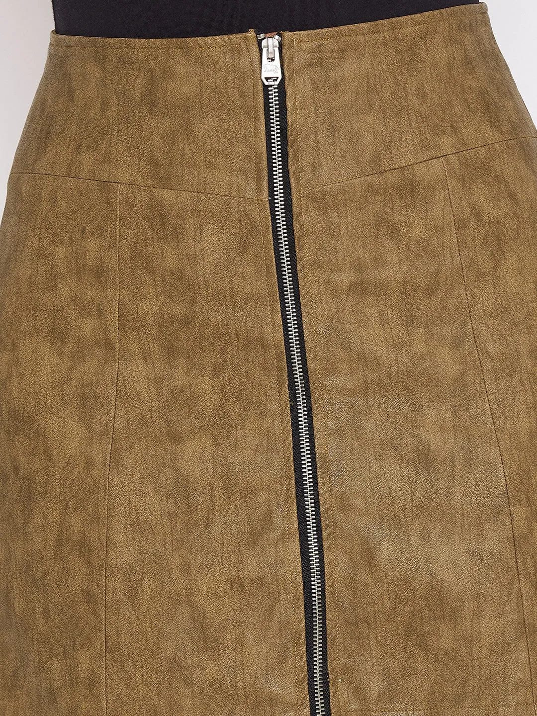 JUMP USA Women tan Lether Front zip mini Skirt
