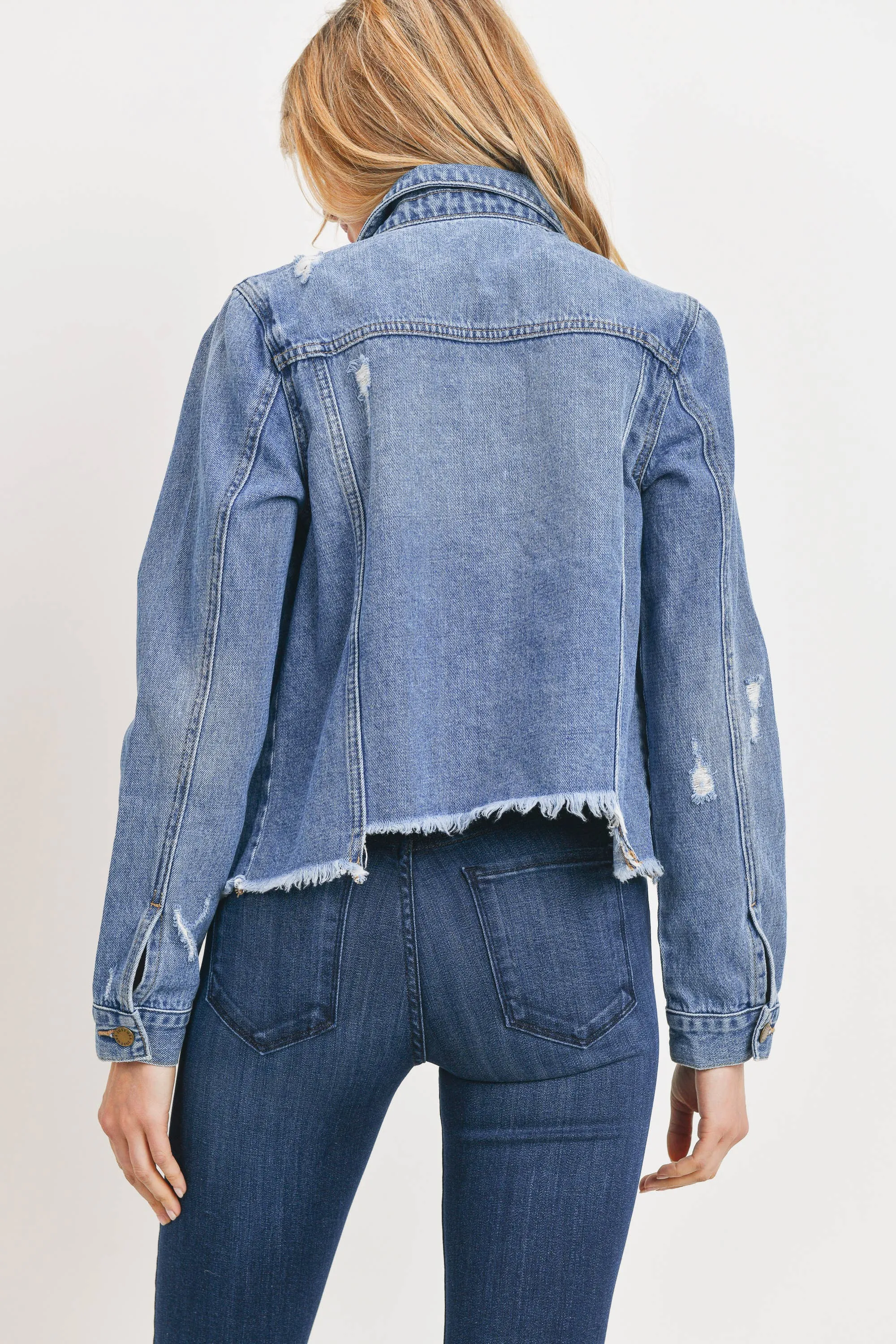 Just USA Distressed Staircase Hem Denim Jacket