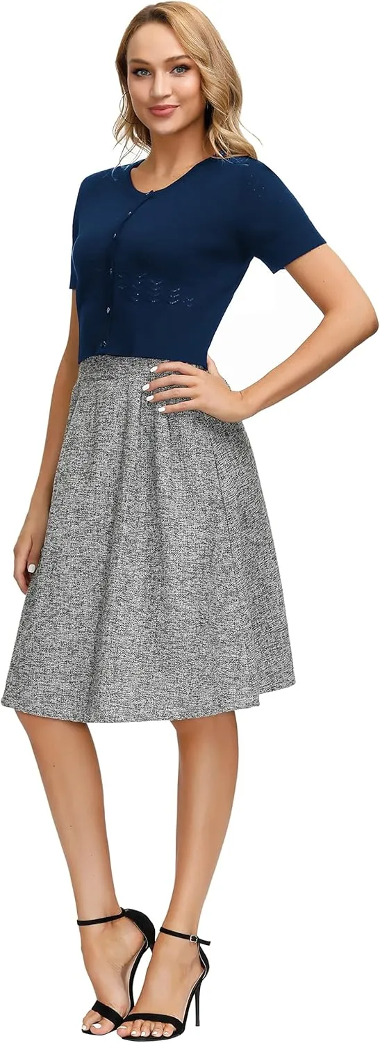 KANCY KOLE Women's Soft Basic Crew Neck Short Sleeve Cropped Bolero Cardigan Sweater