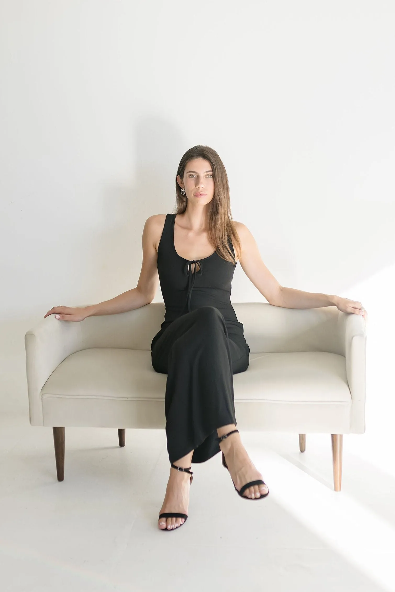 Kellan Sleeveless Front Tie Ribbed Knit Maxi Dress Black