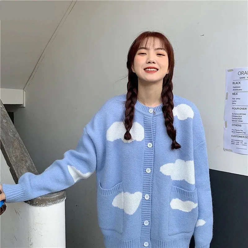 KittenAlarm - Loose Clouds Pattern Knitted Cardigan Sweater