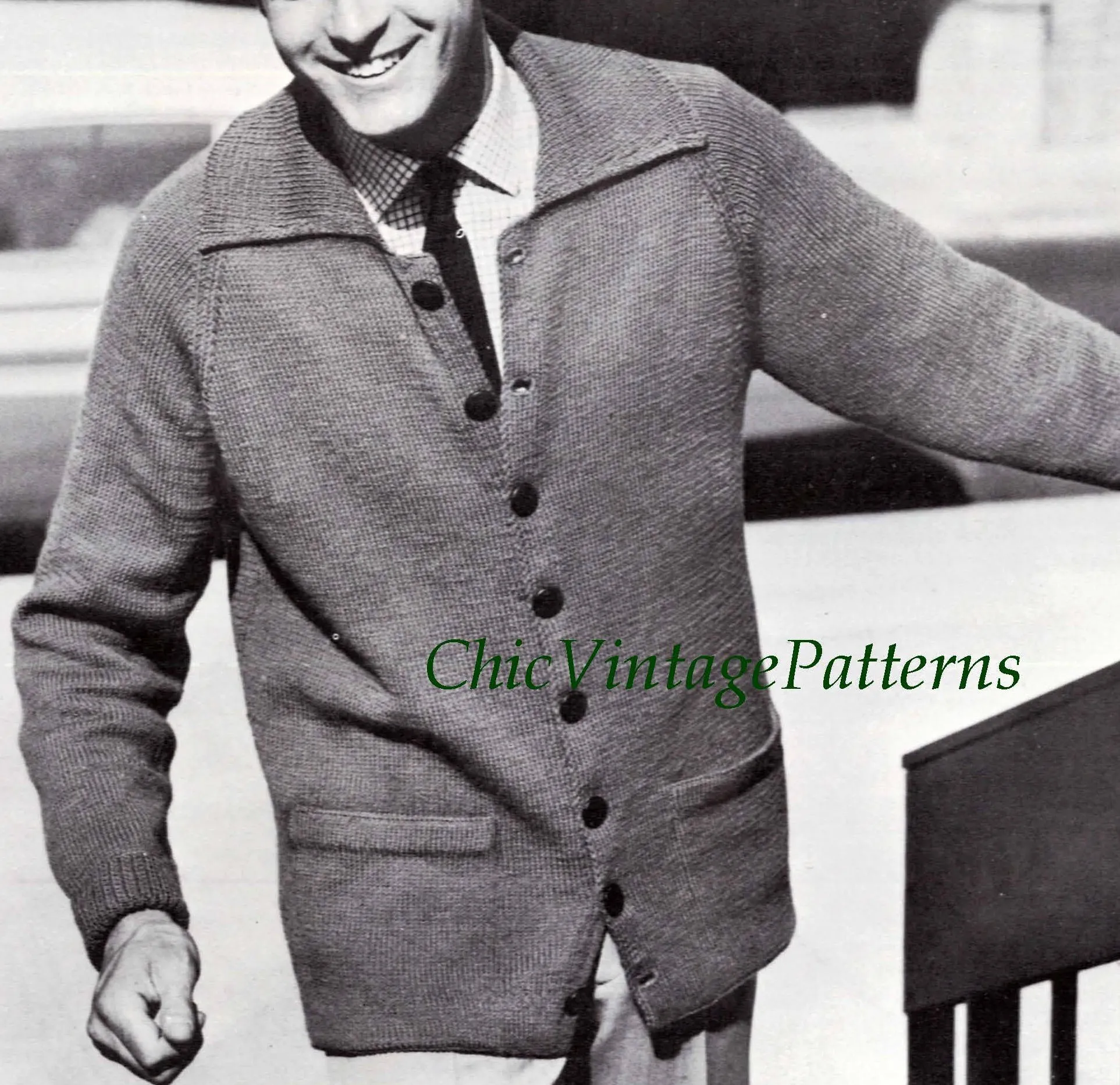 Knitted Men's Cardigan Pattern, Classic Men's Jacket, Instant Download