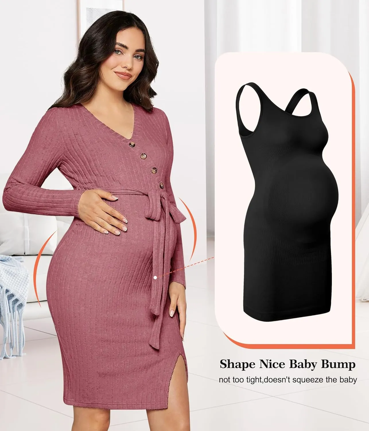 LANCS Seamless Maternity Dress Sleeveless Bodycon Dress Pregnancy Shapewear for Baby Shower Dress Maternity Clothes for Women