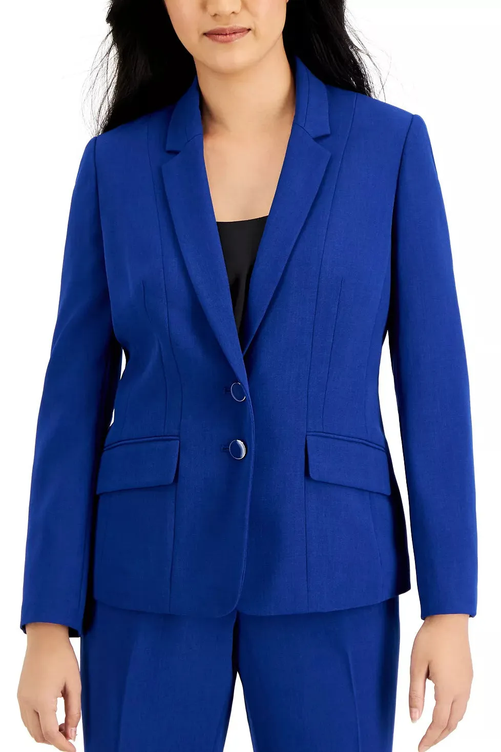 Le Suit Notched Collar 2 Button Closure Flap Pockets Jacket with Mid Waist Button & Zipper Closure Pant