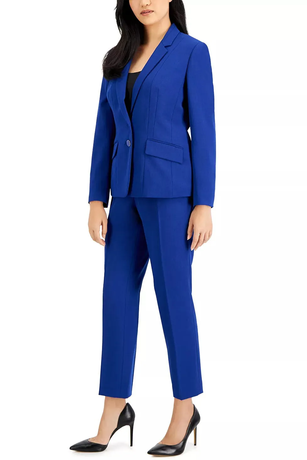 Le Suit Notched Collar 2 Button Closure Flap Pockets Jacket with Mid Waist Button & Zipper Closure Pant