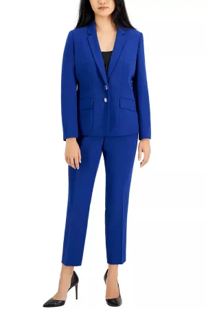 Le Suit Notched Collar 2 Button Closure Flap Pockets Jacket with Mid Waist Button & Zipper Closure Pant