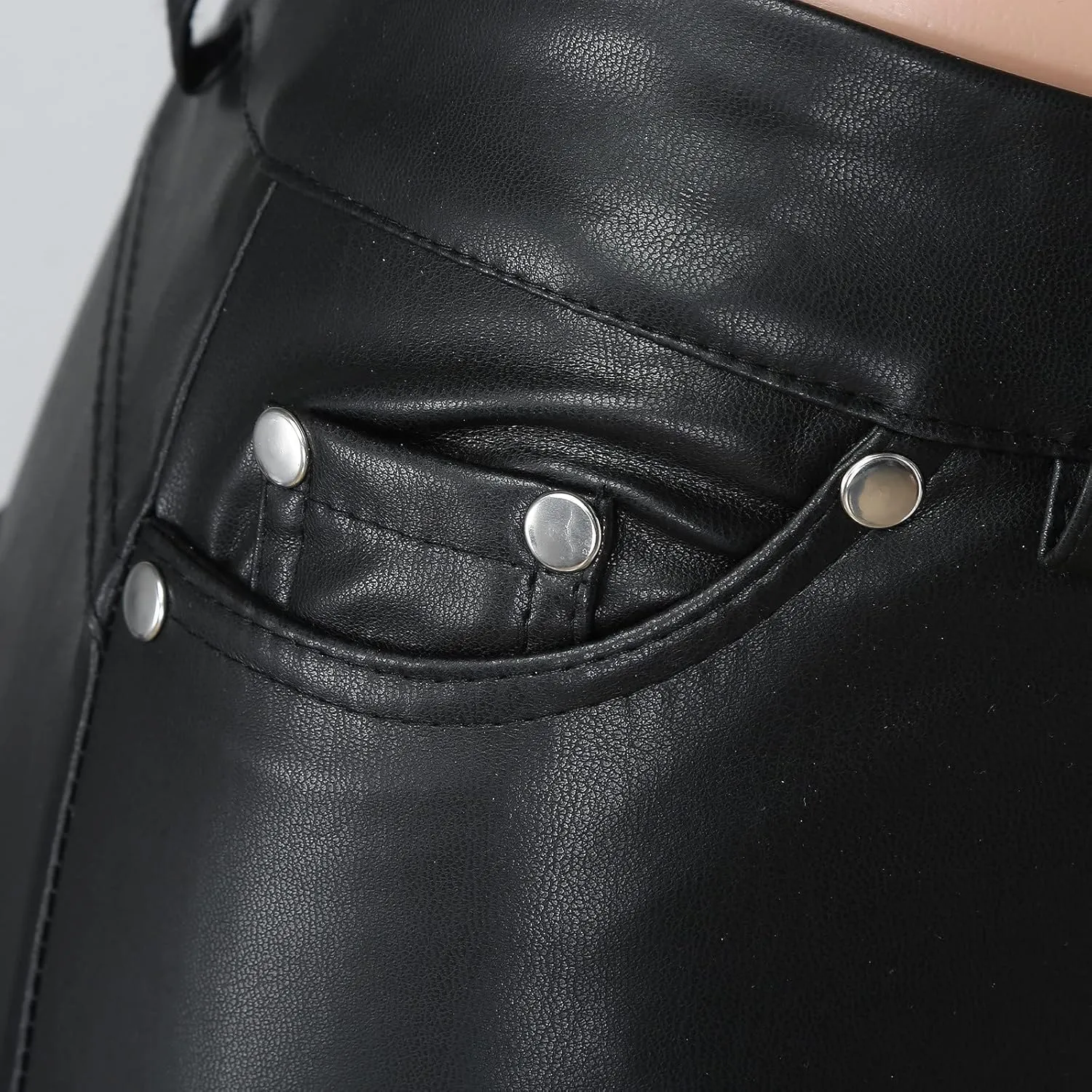 Leggings for Women Faux Leather Yoga Pants High Waisted Tight Button Trousers Skinny Stretch PU Pants with Pockets