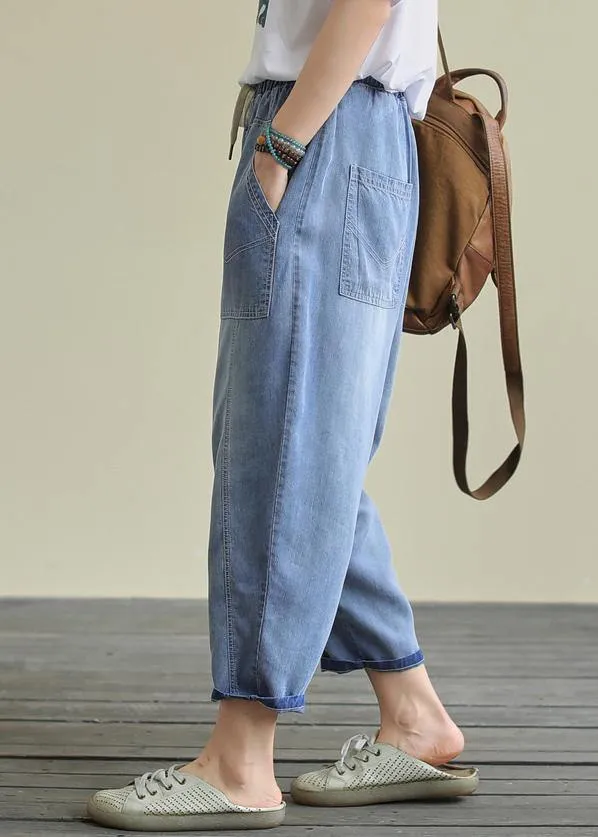 Loose lace casual plus size blue nine-point Harlan jeans