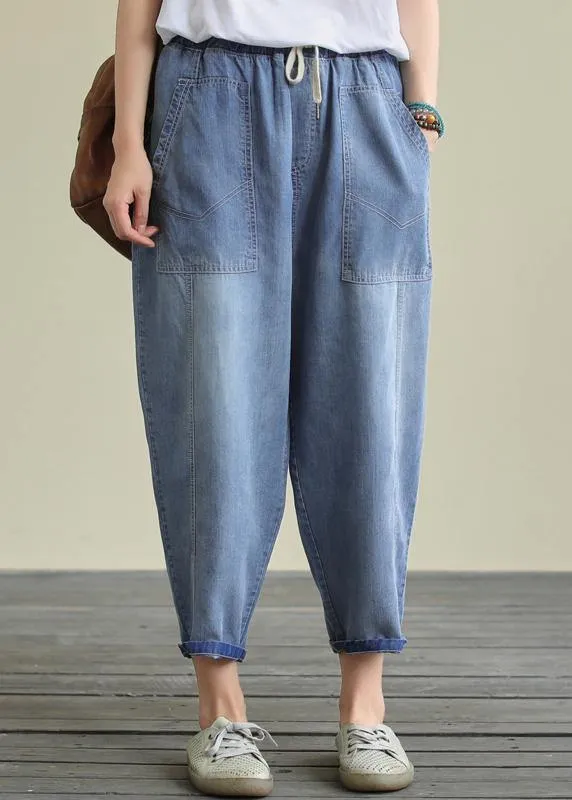Loose lace casual plus size blue nine-point Harlan jeans