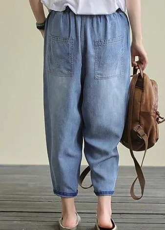 Loose lace casual plus size blue nine-point Harlan jeans