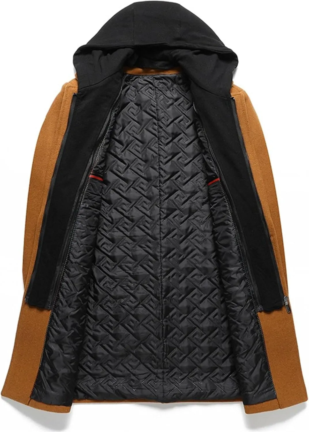 Maiyifu-GJ Men's Removable Hooded Wool Blend Overcoat Winter Single Breasted Trench Coats Casual Warm Classic Pea Jacket