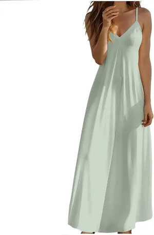Maxi Dress for Women 2025 Casual Adjustable Spaghetti Strap Summer Long Dresses Flowy Wrap V Neck Beach Vacation Sundress