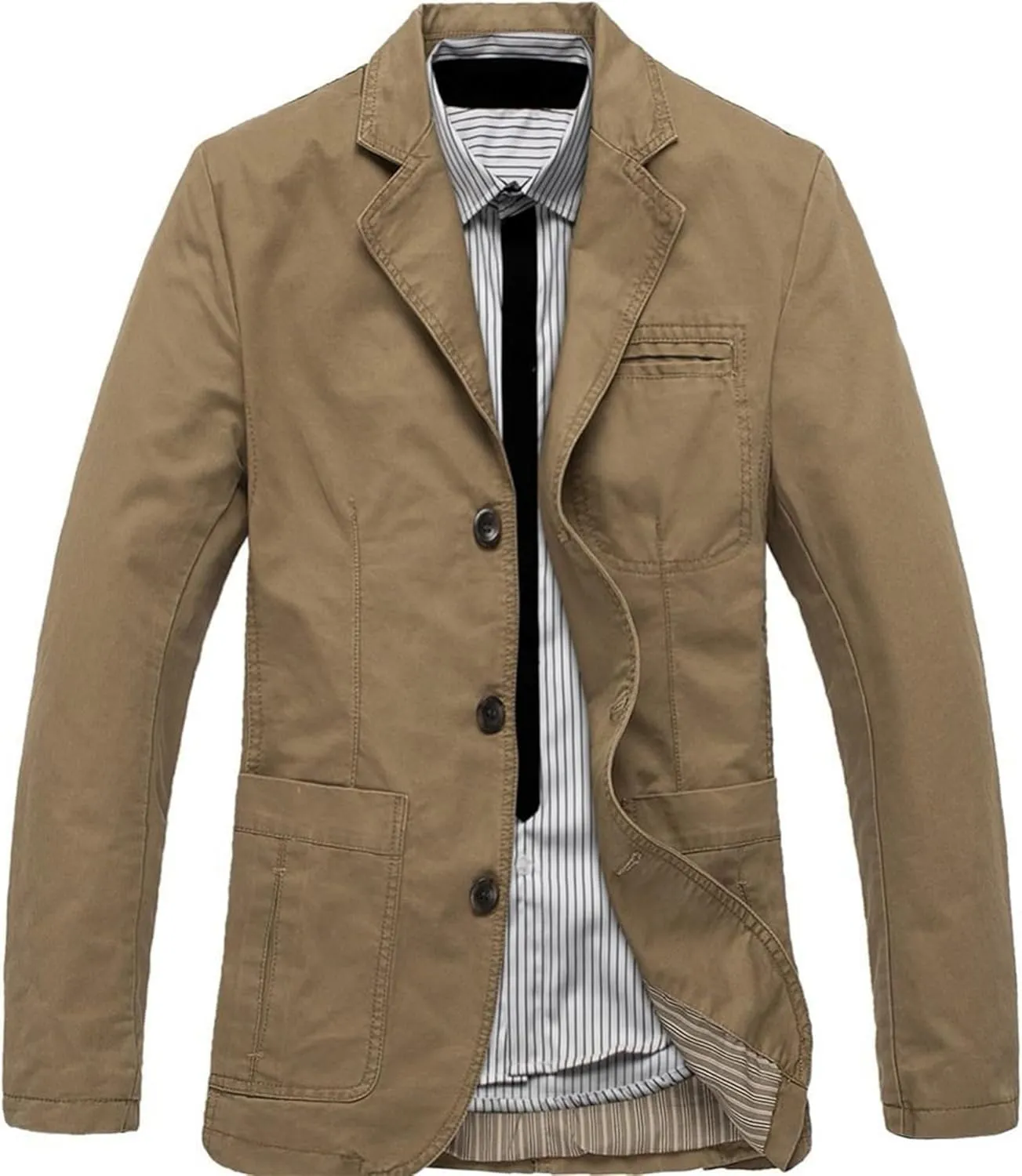 Men's Casual Three-Button Coat Lined Cotton Twill Suit Blazer Jacket Notch Lapel Vintage Jacket Sport Coat