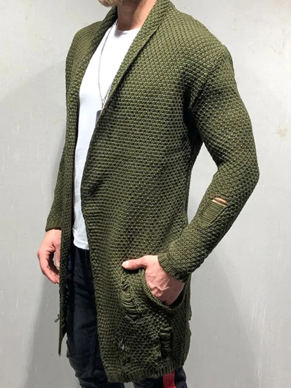 Men's Solid Color Mid-Length Loose Cardigan Knitted Jacket