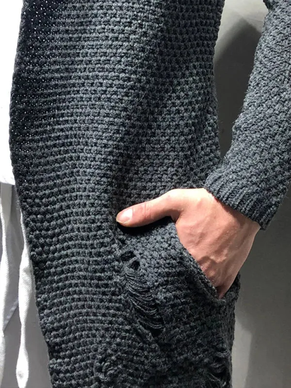 Men's Solid Color Mid-Length Loose Cardigan Knitted Jacket