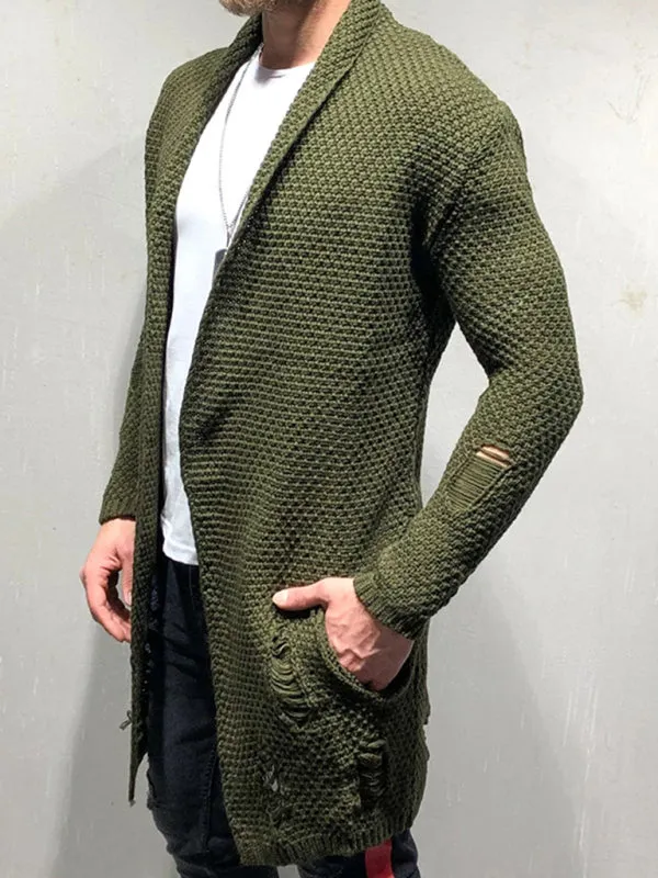 Men's Solid Color Mid-Length Loose Cardigan Knitted Jacket