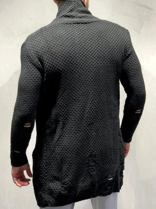 Men's Solid Color Mid-Length Loose Cardigan Knitted Jacket