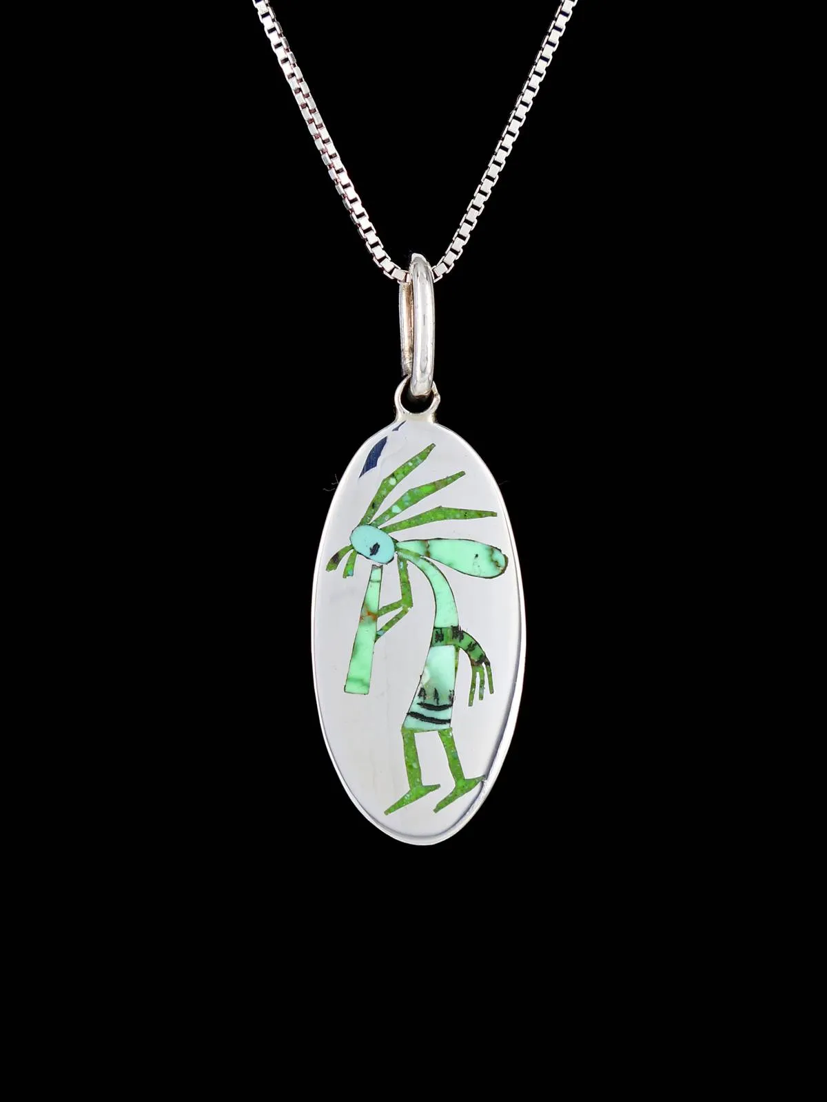 Native American Jewelry Carico Lake Turquoise Kokopelli Inlay Pendant