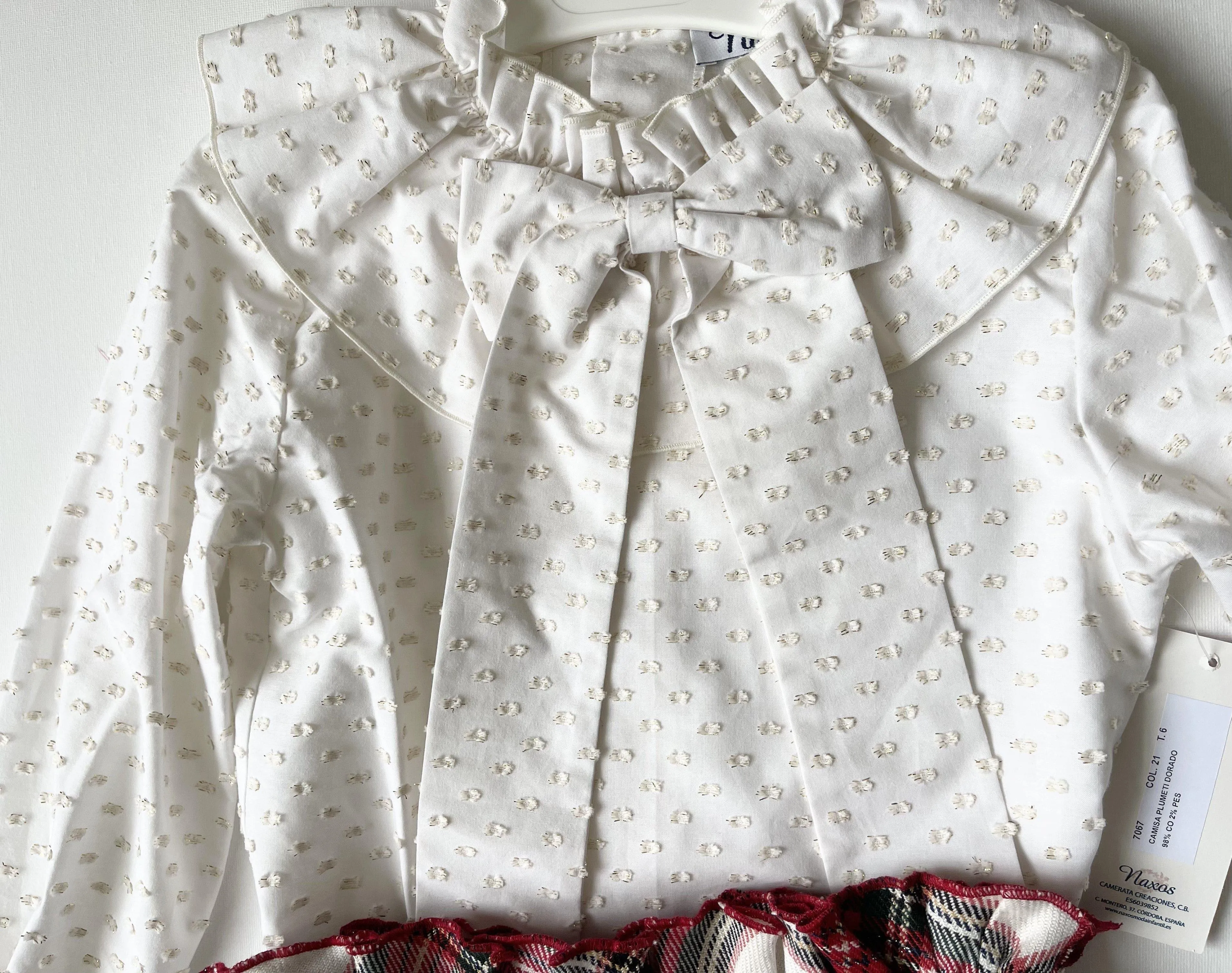 Naxos Clearance SALE - Tartan Print Skirt with Matching Cream & Gold Blouse