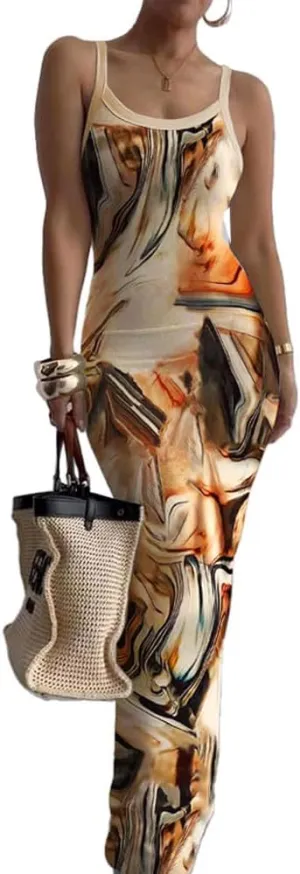 Nimsruc Women Summer Long Dress Casual Slip Sexy Slim Sleeveless Bodycon Maxi Dresses for Women 2024