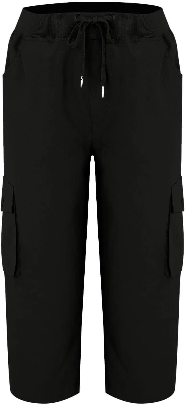 Oplxuo Cargo Pants Womens Capris Summer Hiking Pants Drawstring High Waisted Capri Pants Casual Cropped Sweatpants Pockets