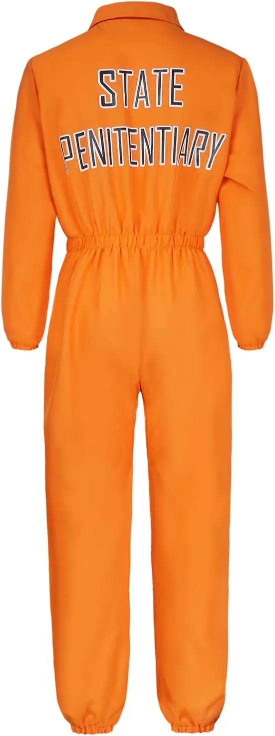 Orange Prisoner Jumpsuit with Handcuffs - Halloween Prison Jumpsuit Costume Orange Prisoner Cosplay Outfit