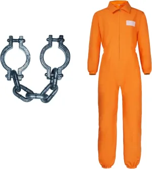 Orange Prisoner Jumpsuit with Handcuffs - Halloween Prison Jumpsuit Costume Orange Prisoner Cosplay Outfit