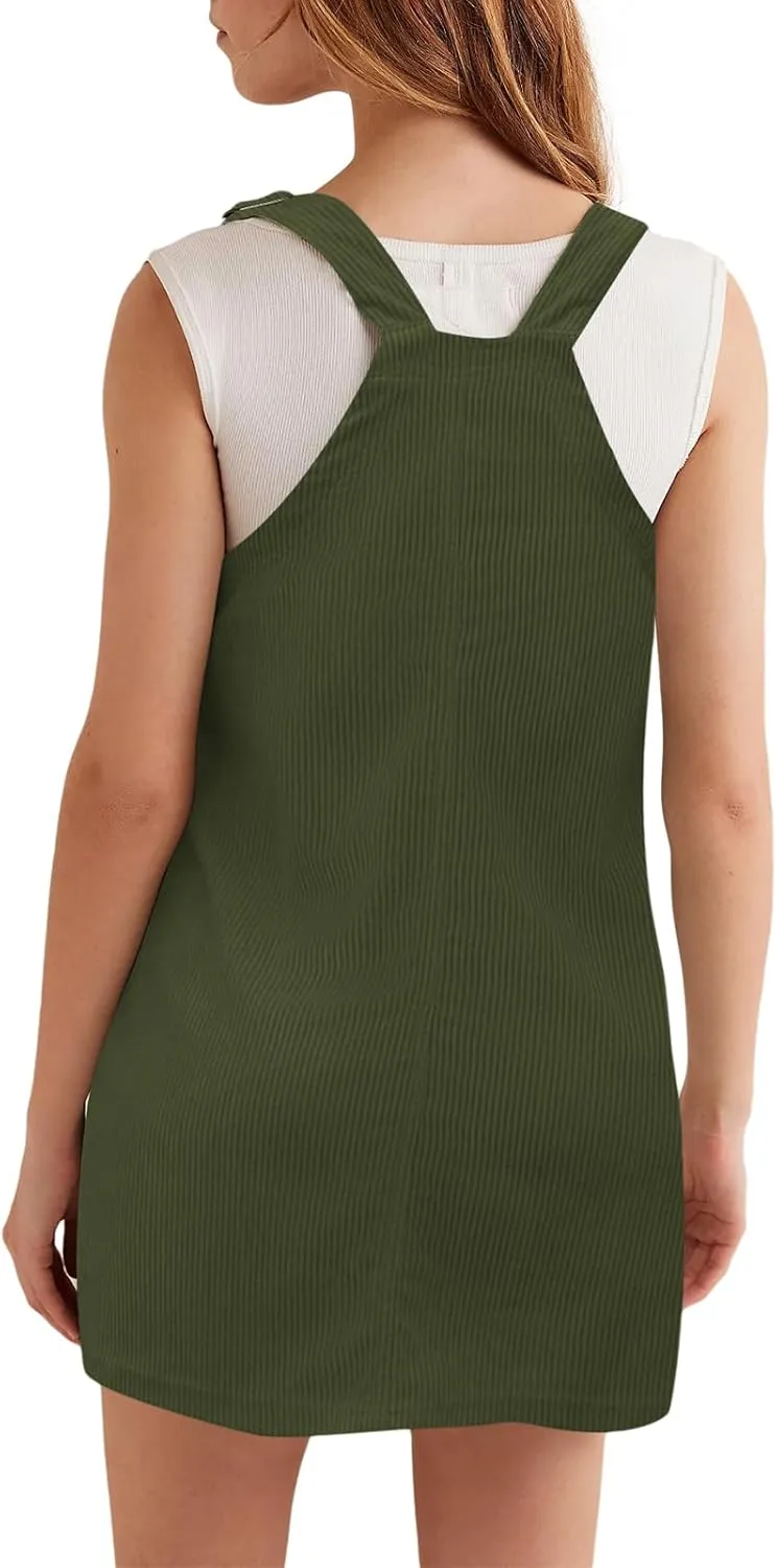 Overall Dress for Women Adjustable Strap Jumper Mini Dresses with Pockets Summer Corduroy Overalls 2025