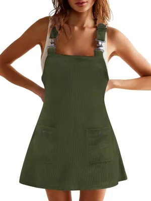 Overall Dress for Women Adjustable Strap Jumper Mini Dresses with Pockets Summer Corduroy Overalls 2025