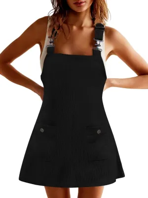 Overall Dress for Women Adjustable Strap Jumper Mini Dresses with Pockets Summer Corduroy Overalls 2025