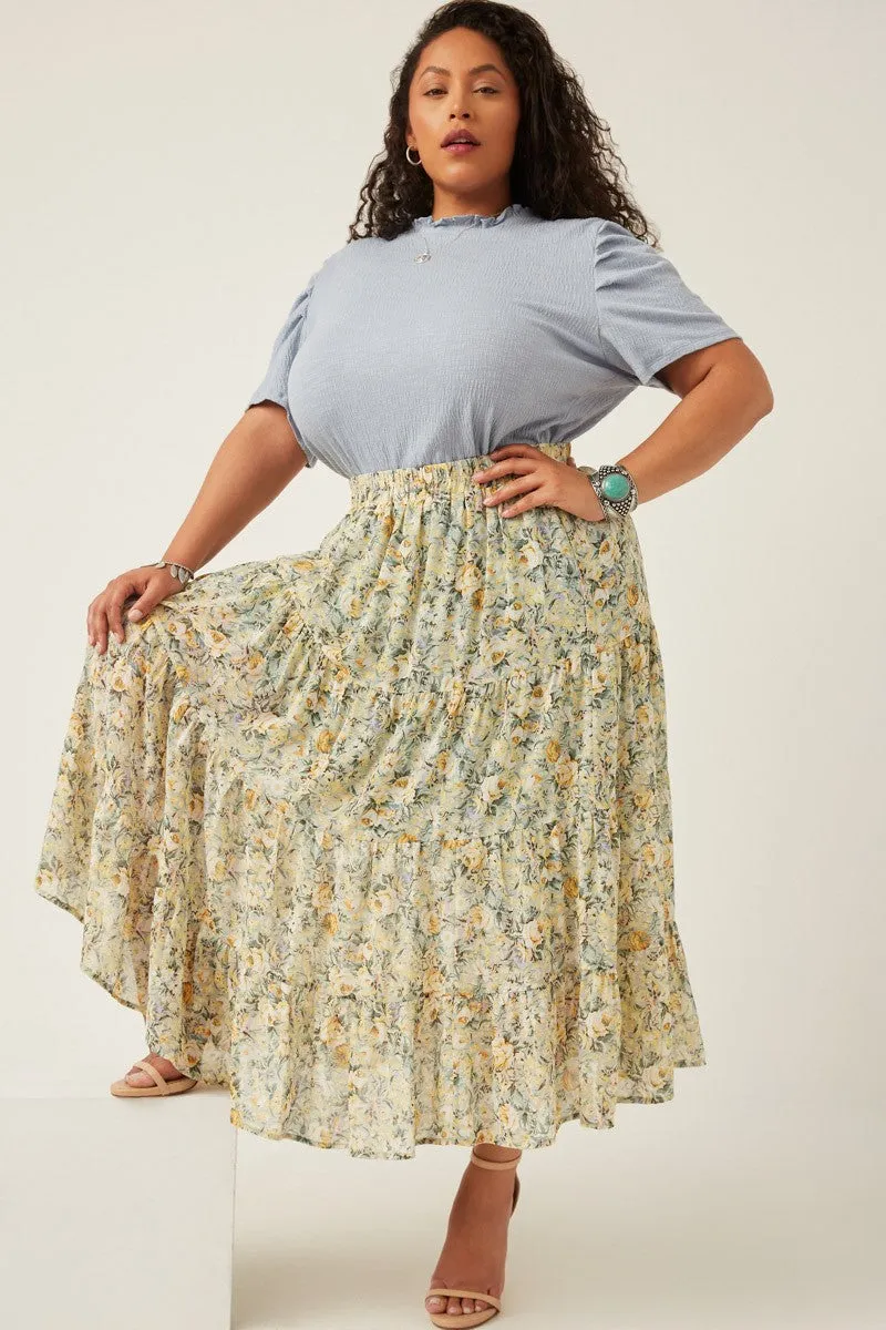 Plus Chiffon Floral Midi Skirt Style 5928 in Mint