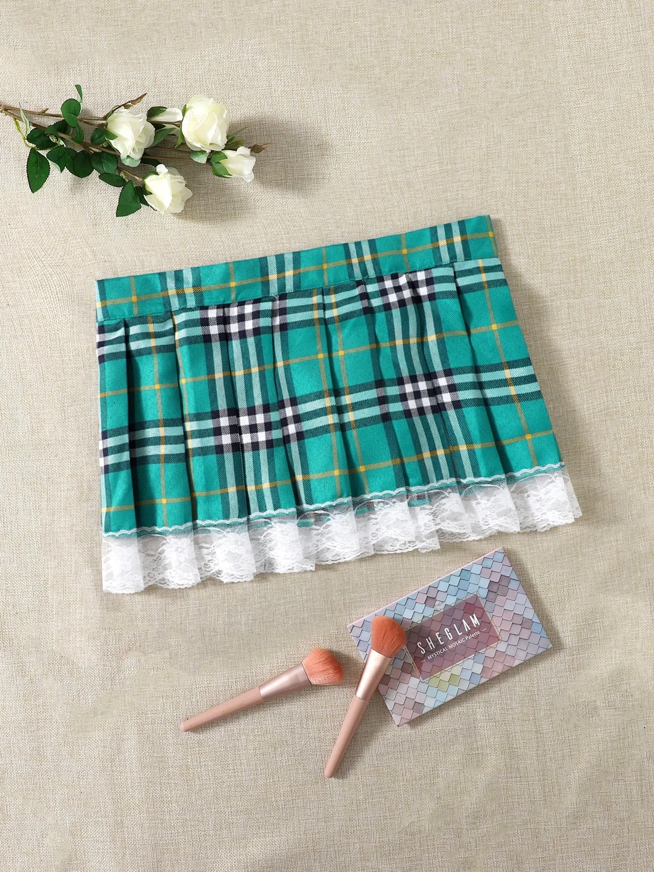 Plus Tartan Contrast Lace Costume Skirt