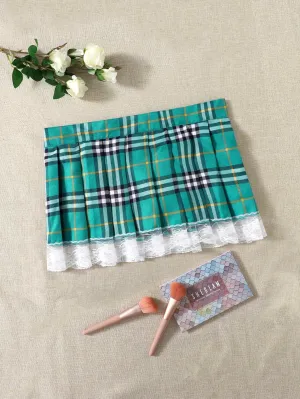 Plus Tartan Contrast Lace Costume Skirt